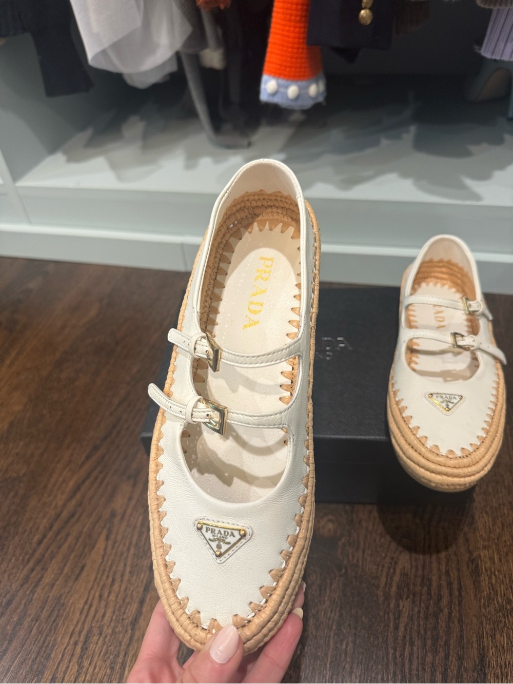 Prada Nappa leather and raffia ballerinas - Picture 3 of 3